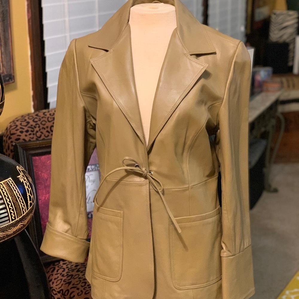 Pamela McCoy green leather jacket